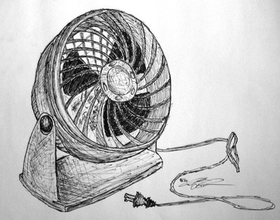 Ink drawing of a portable fan